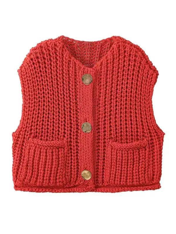 Damen Strickweste mit Knopfdetails und praktischen Taschen R&B
