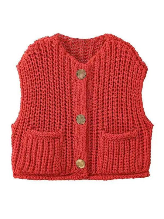Damen Strickweste mit Knopfdetails und praktischen Taschen R&B