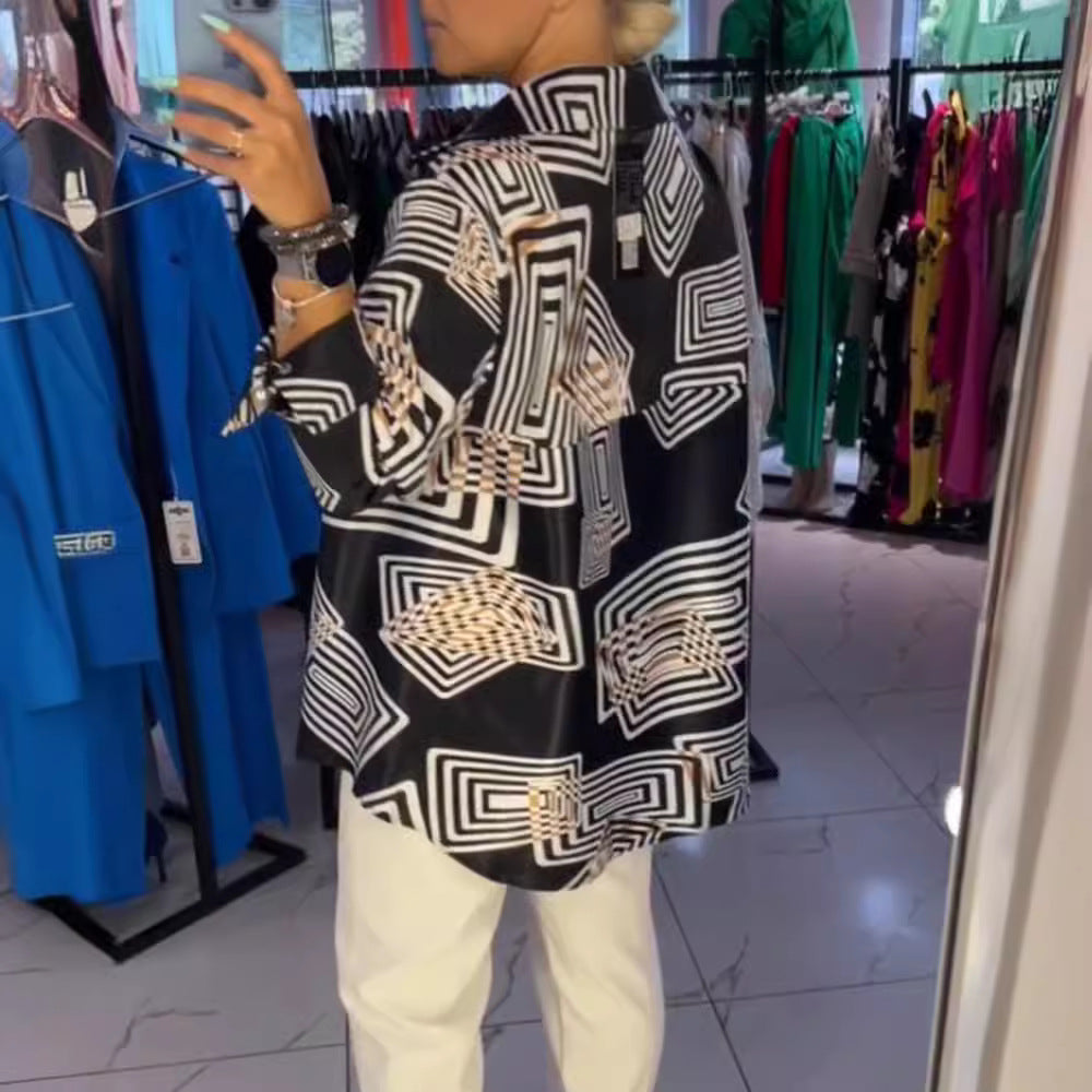 Damen Tunika mit modernem geometrischem Muster und elegantem Schnitt R&B