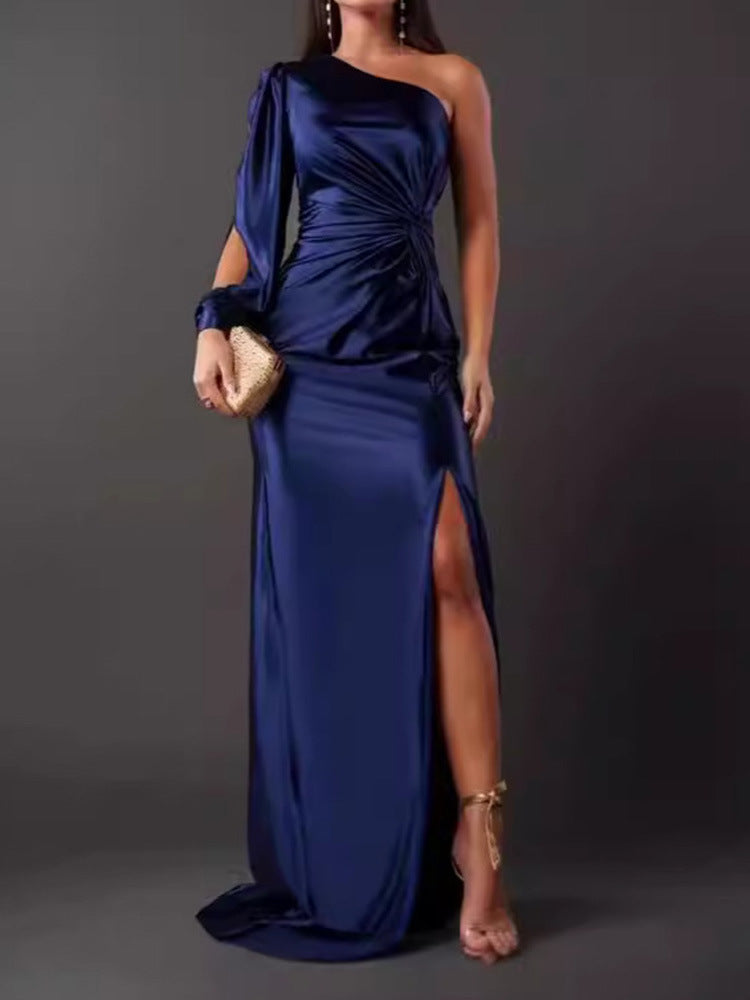 Damen Abendkleid mit asymmetrischem Ausschnitt und eleganter Faltenlegung R&B