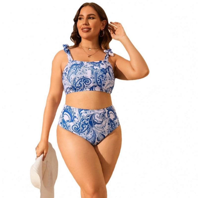 Damen Hochgeschnittener Bikini mit verstellbaren Trägern und floralem Design R&B