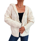 Damen kuschelige Grobstrickjacke mit Kapuze und Reißverschluss R&B