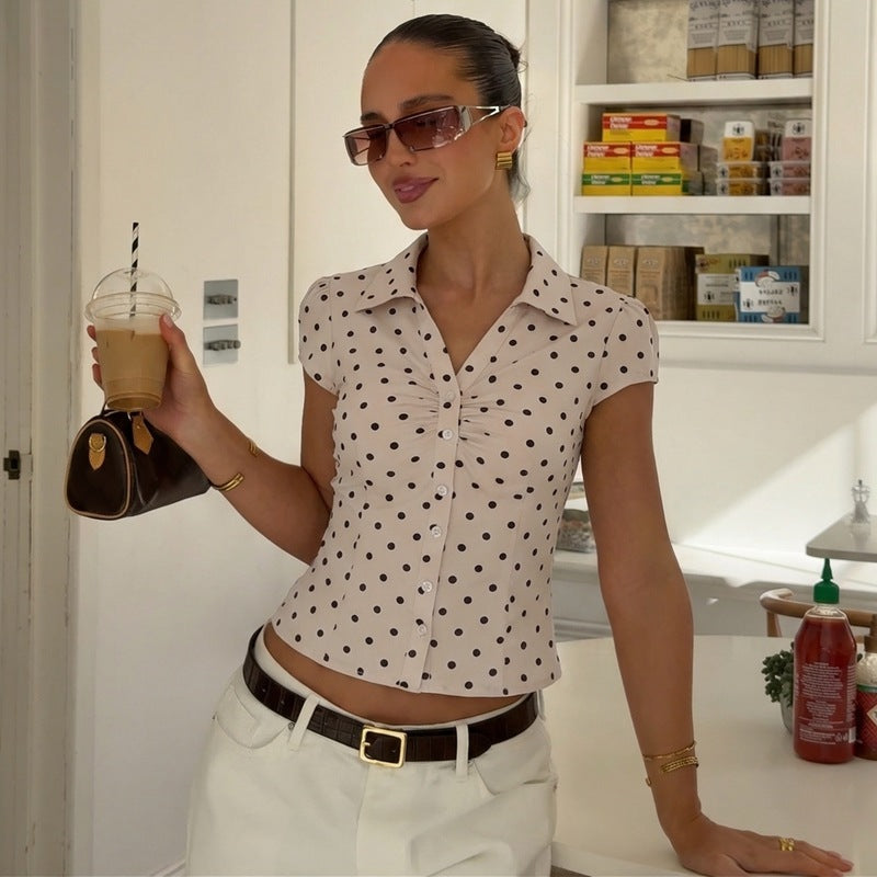 Damen Polka-Dots Bluse mit raffiniertem Knopfdesign R&B