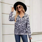 Damen modisches Oberteil mit Leopardenmuster und modernem Kragen R&B
