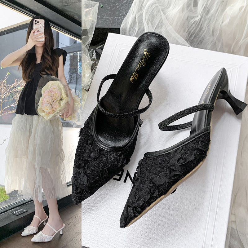 Damen Slingback-Pumps mit floralen Spitzenelementen R&B