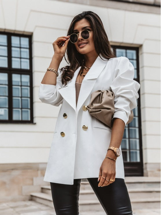 Damen eleganter Oversize-Blazer mit Taschen und Knopfdetails R&B