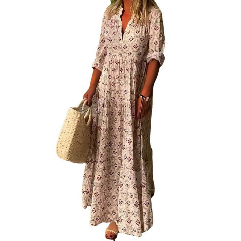 Damen Maxikleid mit schickem V-Ausschnitt und lockerer Passform R&B