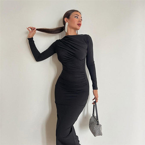Damen figurbetontes Maxikleid mit eleganter Raffung R&B