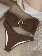 Damen Bandeau-Bikini mit eleganter Goldschließe R&B