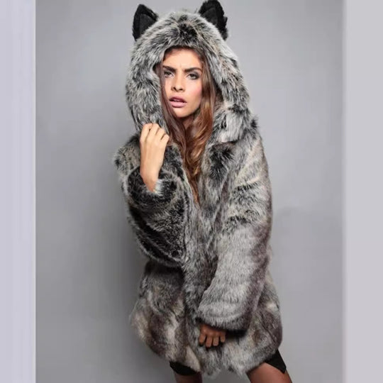 Damen Kuscheljacke mit Tiermotiv und Kapuze R&B