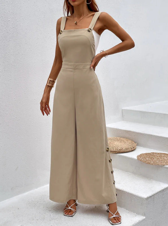 Damen Jumpsuit mit modernen Details und dekorativen Knöpfen R&B