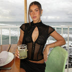 Damen Transparentes Spitzenoberteil mit Knotendetail R&B