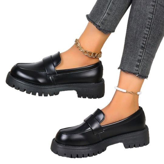 Damen Modische Loafers mit dicker Gummisohle und eleganter Schnallenverzierung R&B