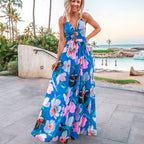 Damen Maxi-Kleid mit tiefem V-Ausschnitt und floralen Details R&B