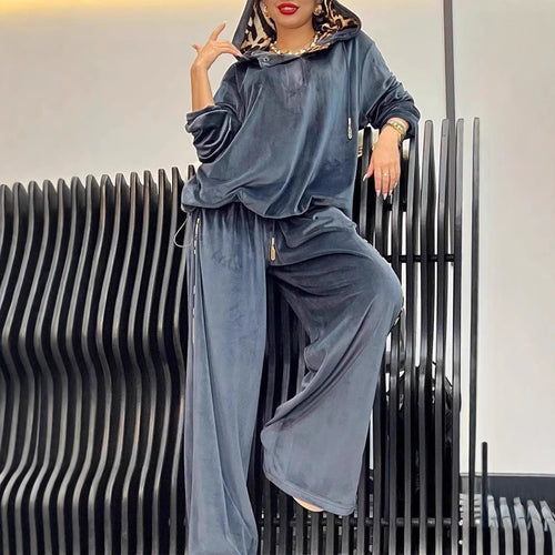 Damen Sportliches Loungewear-Set aus weichem Velours mit Kapuze R&B