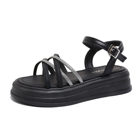 Damen Plateau-Sandalen mit Glitzerakzenten und verstellbarem Riemen R&B