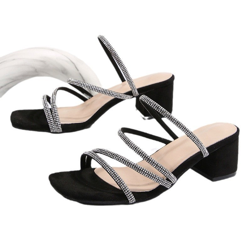 Damen Elegante Sandalen mit funkelnden Riemen und blockiertem Absatz R&B