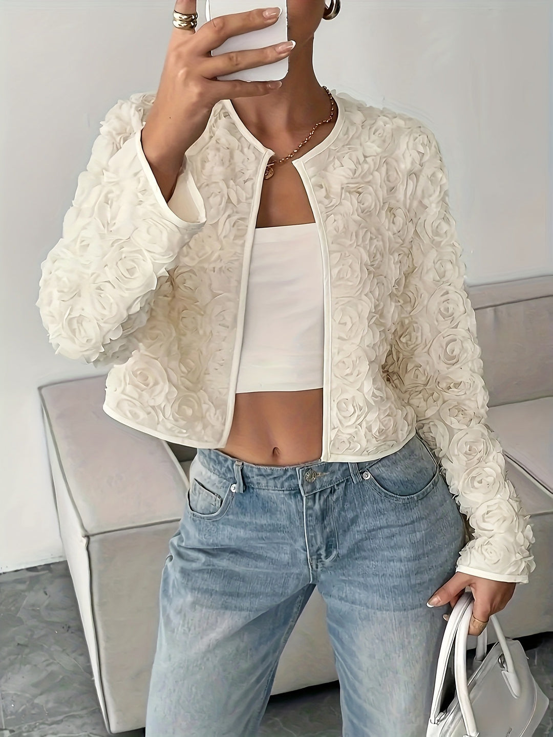 Damen Blütenapplikationen Jacke R&B