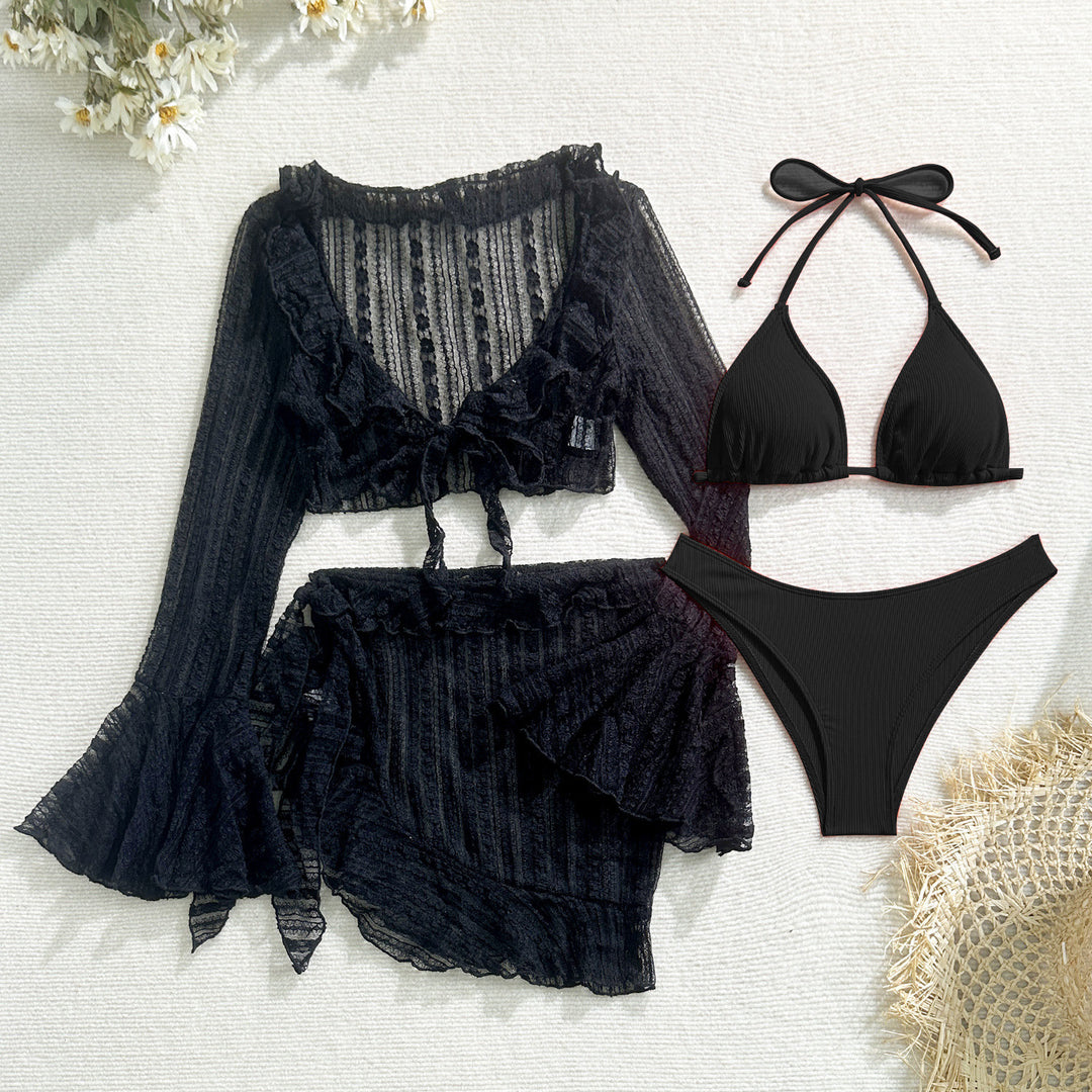 Damen Bikini-Set mit elegantem Wickelrock und verspielten Rüschendetails R&B