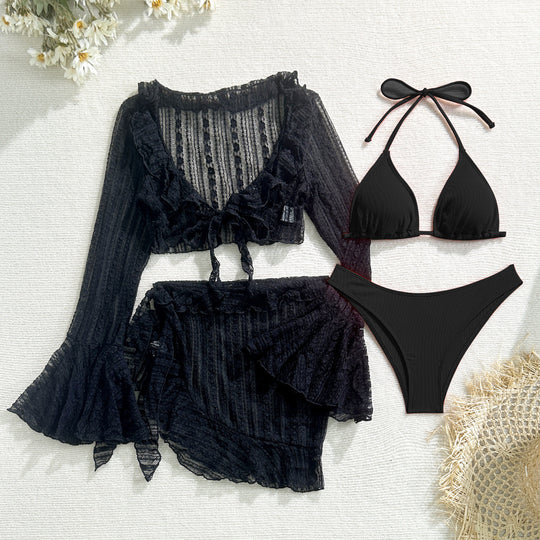 Damen Bikini-Set mit elegantem Wickelrock und verspielten Rüschendetails R&B