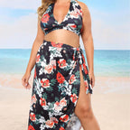 Damen Bikini-Oberteil mit floralem Design und hochgeschnittenem Rock R&B