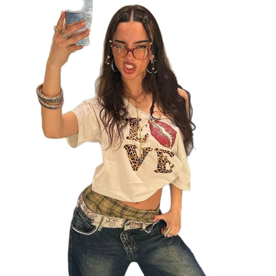 Damen Modisches T-Shirt mit kreativem Grafikdruck R&B