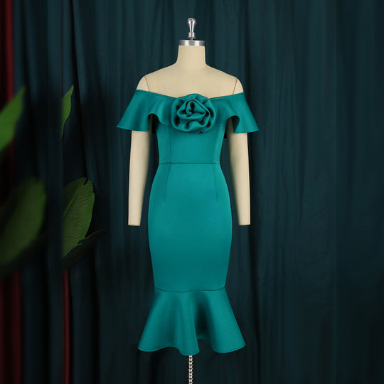 Damen figurbetontes Abendkleid mit Rüschendetails R&B