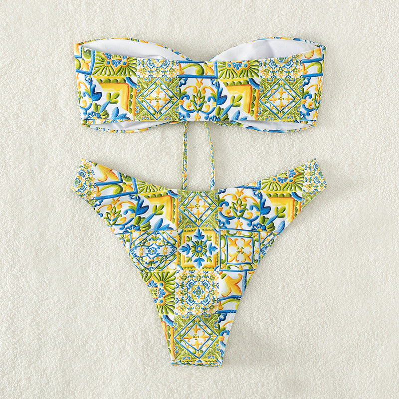 Damen Bandeau-Bikini mit raffiniertem Bindedetail und floralem Druck R&B