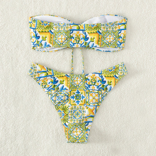 Damen Bandeau-Bikini mit raffiniertem Bindedetail und floralem Druck R&B