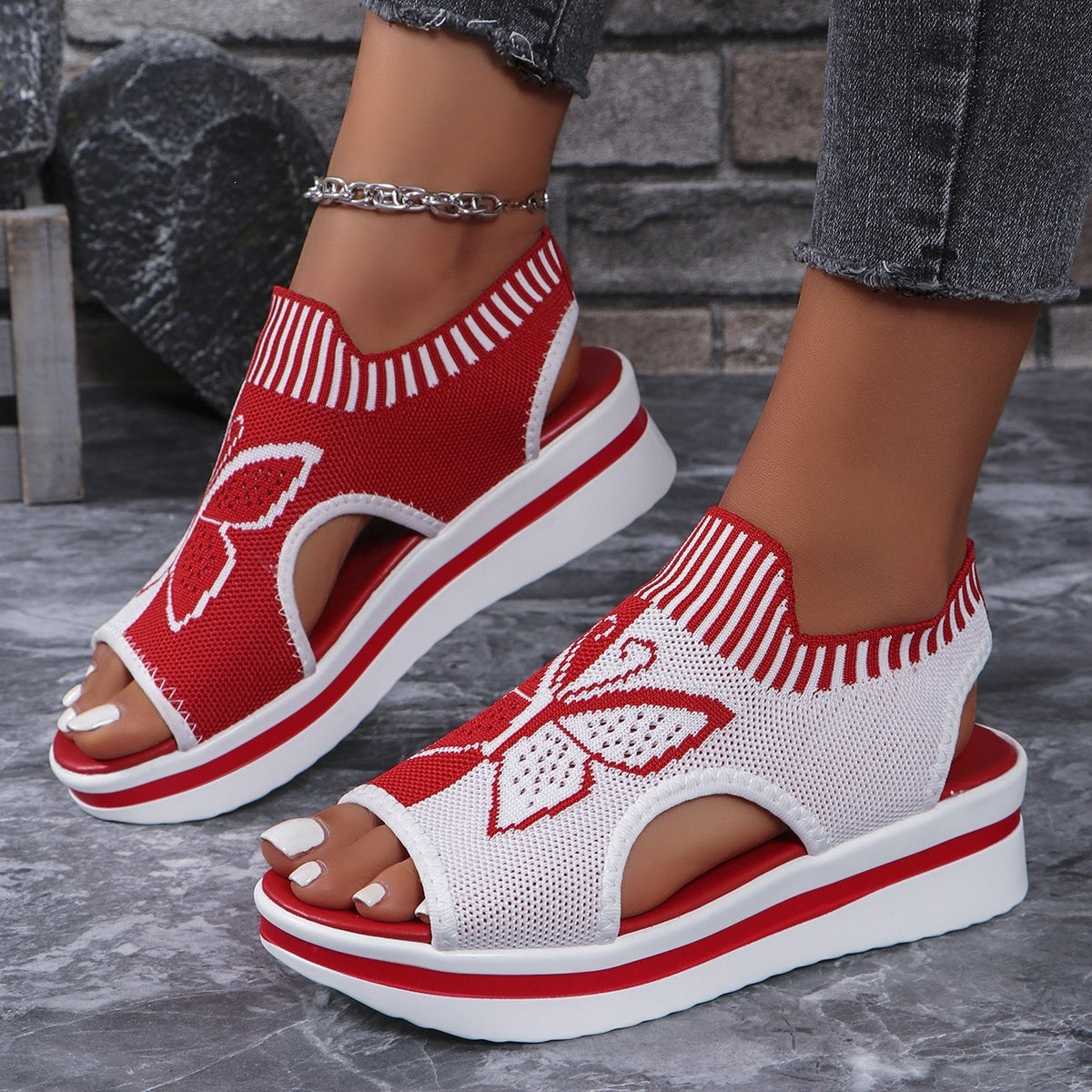 Damen Sportliche Zehentrenner-Sandalen mit modischem Schmetterlingsdesign R&B