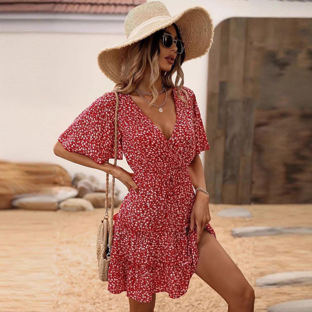 Damen Kurzes Kleid mit Raffung und weiten Ärmeln R&B