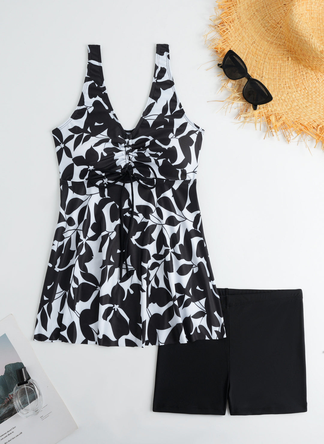 Damen Tankini-Set mit modischem Volant und grafischem Pfauenmuster R&B