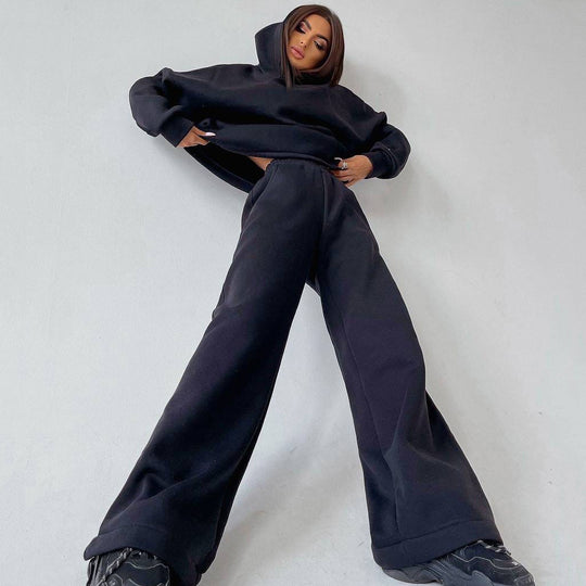 Damen Sportliches Sweat-Anzug-Set mit weitem Bein und Kapuze R&B