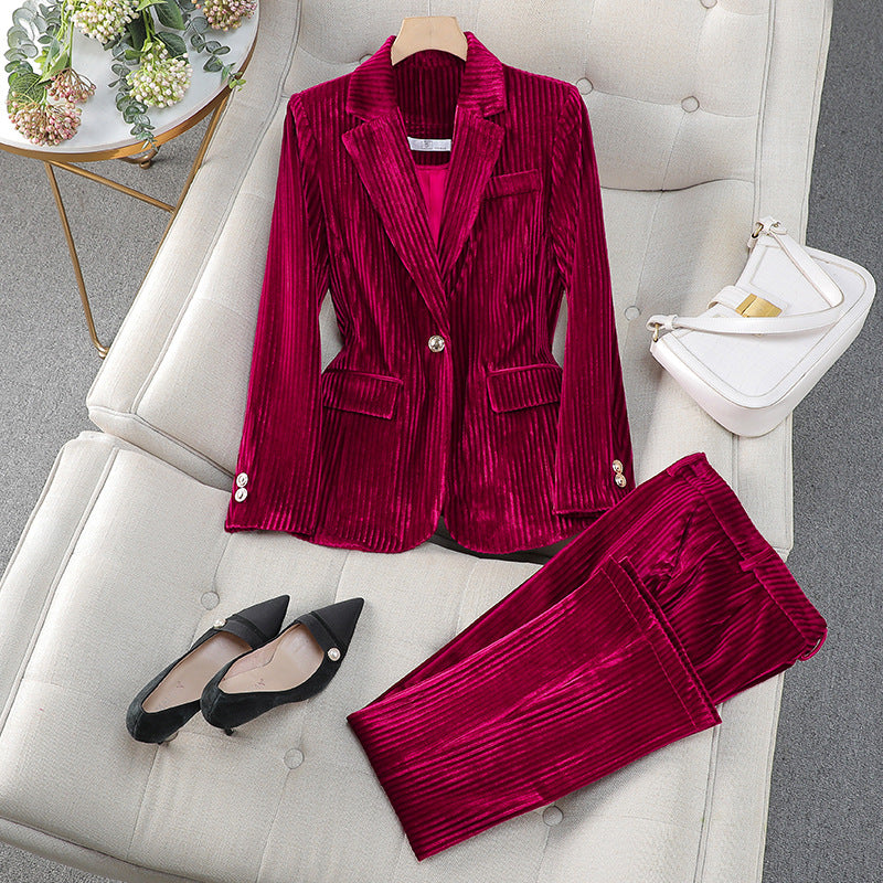 R&B | Blazer Kleid Satz Taillierte Passform Samtfinish Formeller Stil