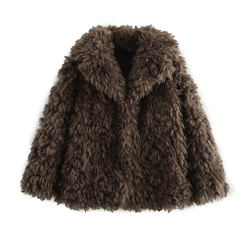 Damen Weiche Teddyfelljacke mit elegantem Revers R&B