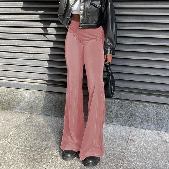 Damen Elegante Schlaghose mit hohem Bund und glattem Material R&B