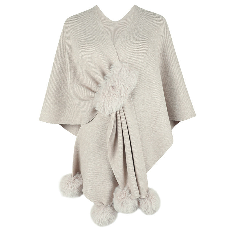 Damen eleganter Poncho mit luxuriösem Kunstfellbesatz R&B