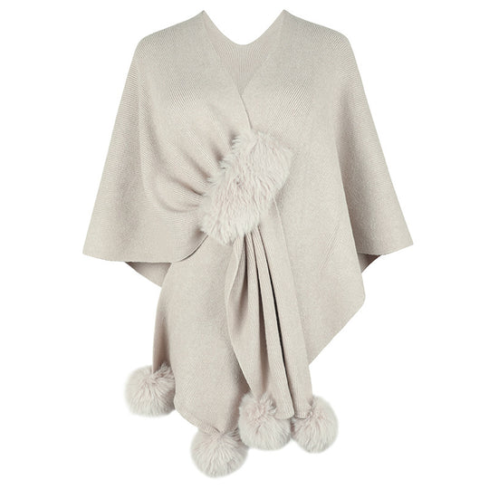 Damen eleganter Poncho mit luxuriösem Kunstfellbesatz R&B
