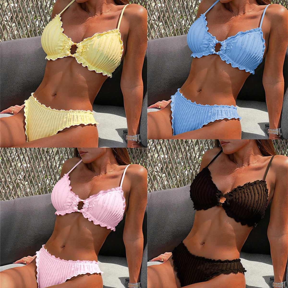 Damen Rüschen-Bikini-Set mit elegantem Ausschnitt