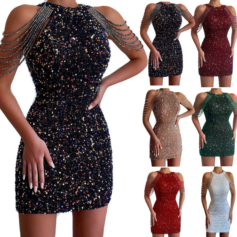 Damen Glitzerndes Partykleid mit eleganten Spaghettiträgern und dezentem Detail R&B