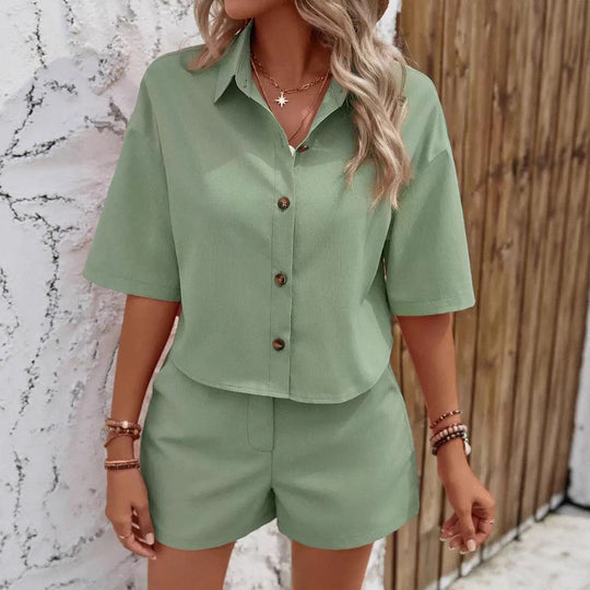 Damen lässiges Set mit kurzem Hemd und Shorts R&B