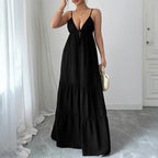 Damen Elegantes Maxikleid mit verstellbaren Spaghettiträgern und Rüschendetails R&B