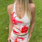Damen Haltertop mit floralem Design und tiefem Ausschnitt R&B