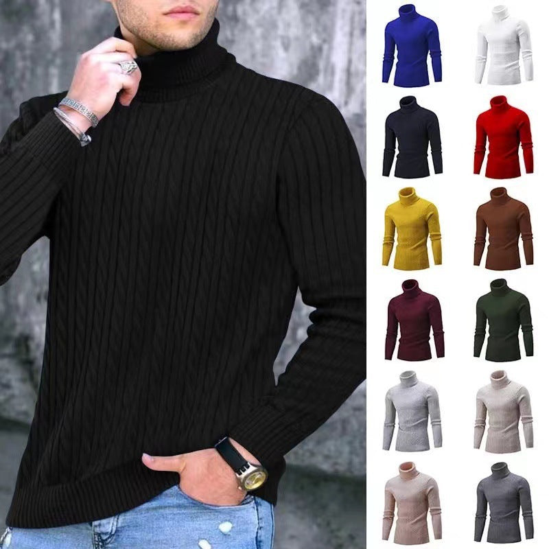 Herren Strickpullover mit modernem Rippmuster und hohem Kragen