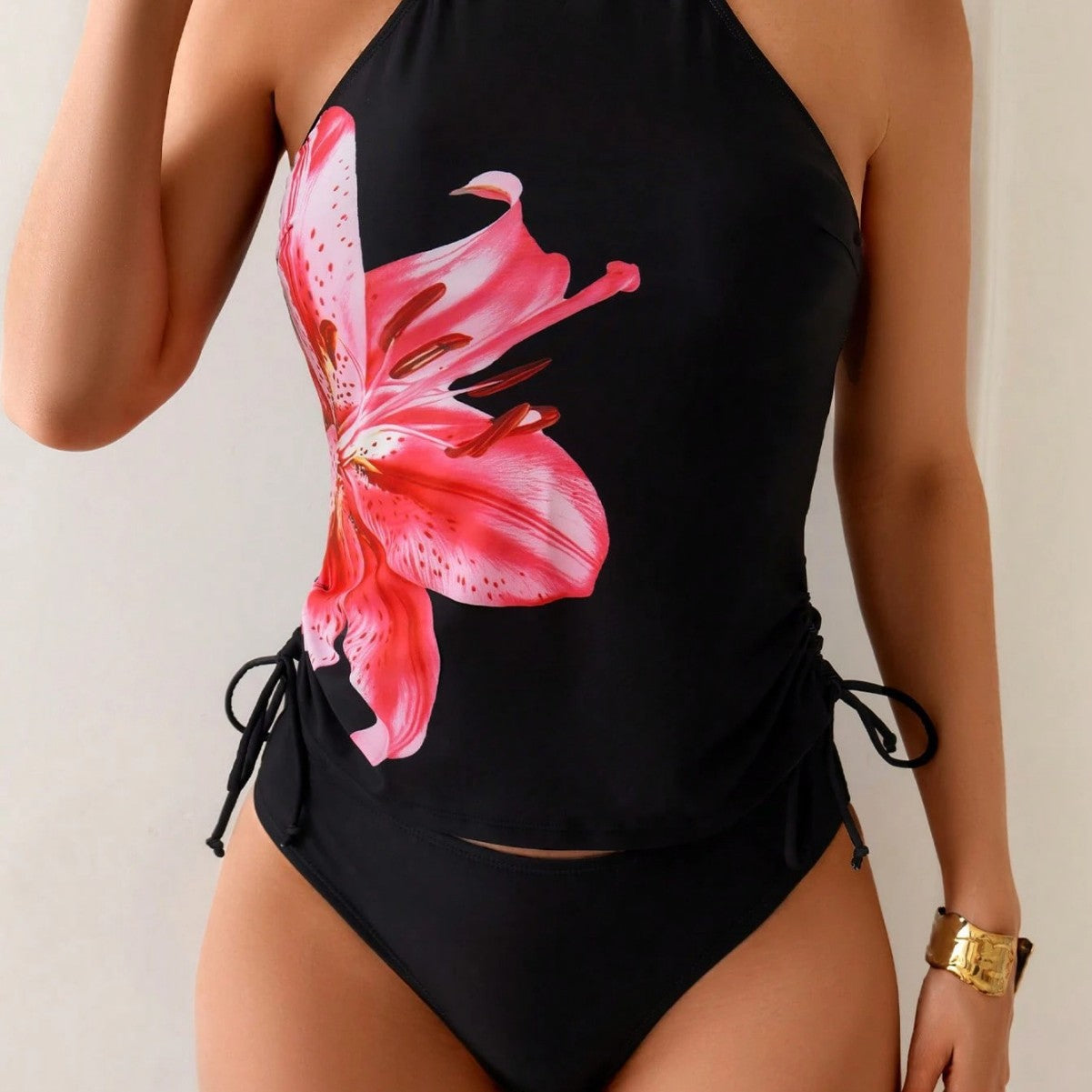 Damen Tankini-Set mit verspieltem floralen Muster und seitlichen BindR&Bändern R&B