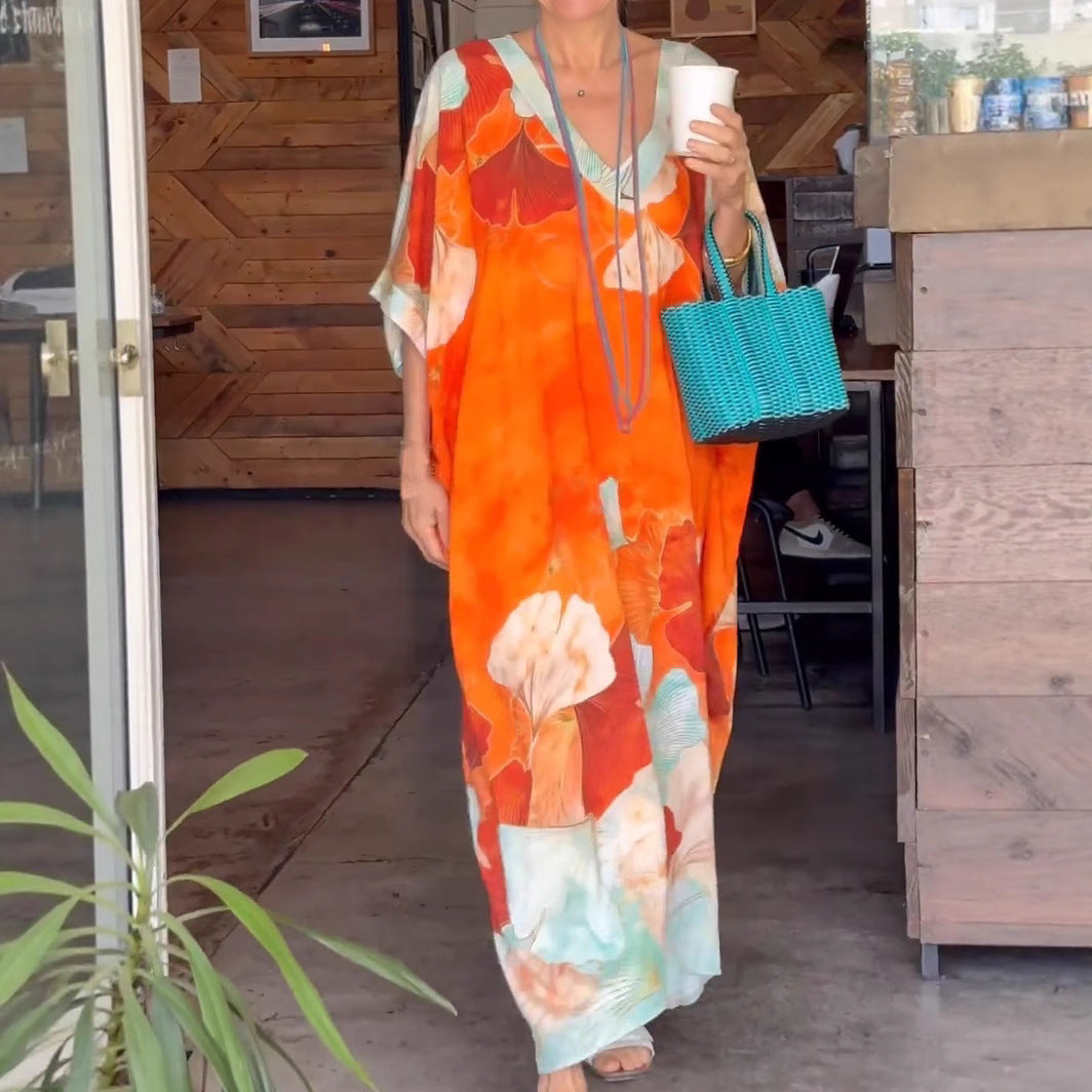 Damen Kaftan mit floralem Design und V-Ausschnitt R&B