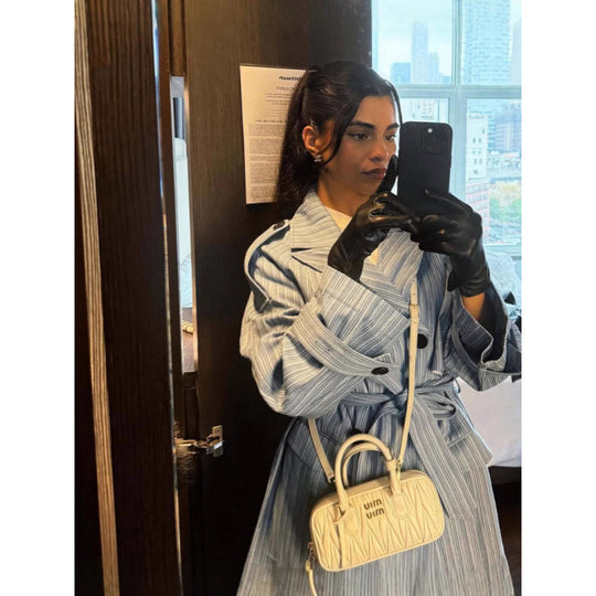 Damen Trenchcoat mit gestreiftem Design und Bindegürtel R&B