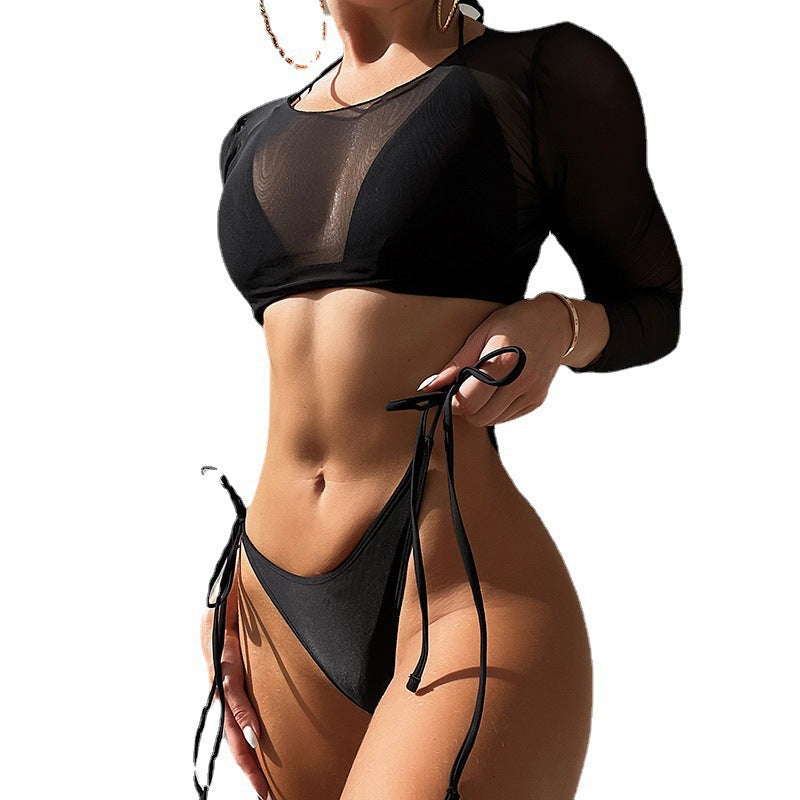 Damen Langärmliger Bikini mit modernem Marmormuster