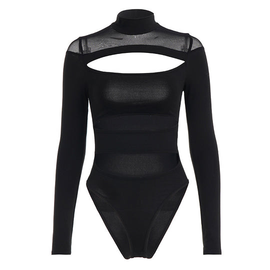 Damen Langarm Bodysuit mit raffiniertem Cut-Out-Design und elegantem Stehkragen R&B