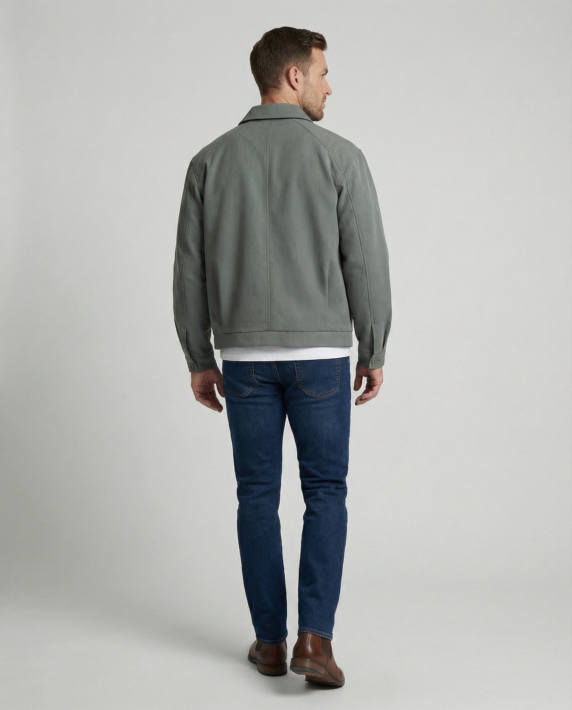 Graue Cleanfit Retro Herrenjacke mit Schulterpolstern und Reverskragen